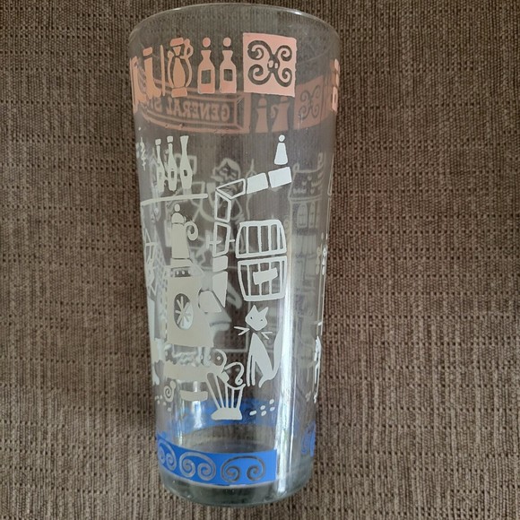 Vintage General Store Drinking Glass Embossed Pink White Blue Mid Century - Picture 3 of 12